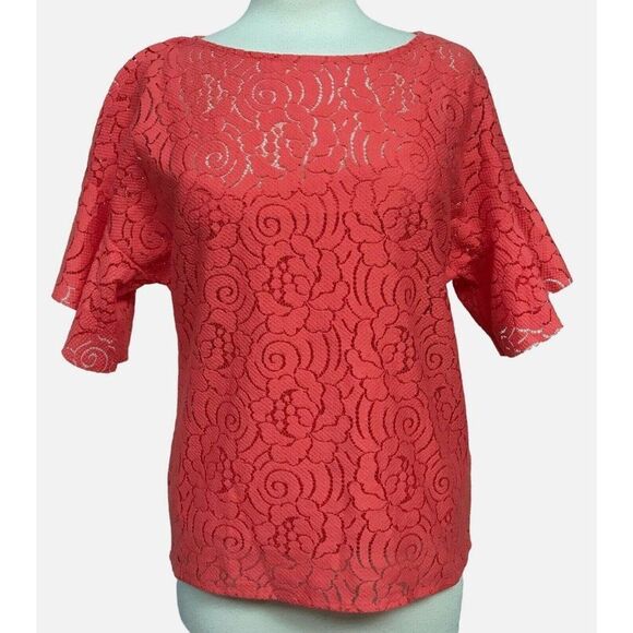 Banana Republic Womens Orange Floral Lace Flutter Sleeve Top w Cami  Sz XS NEW - Picture 2 of 7